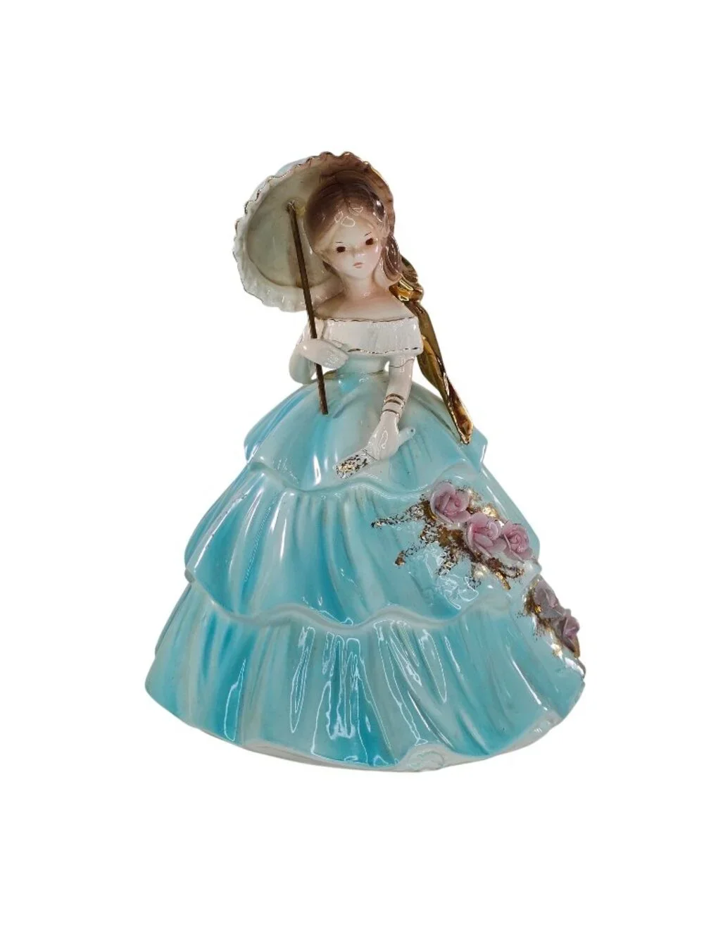 Josef Originals Magnolia Series Blue Dress Lady Holding Parasol Figure *REPAIRED
